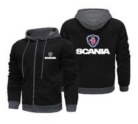 MODRYER Herren Kapuzenpullover Für Scania Durchgehender Reißverschluss Fleece Sweatshirt Lässig Langärmelig Jacke Mantel Warm Dicker Winterpullover,Black-M