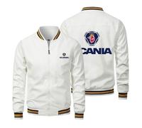 MODRYER Herren Reißverschluss Jacke Für Scania Dünnes Frühlings-Sweatshirt Bomberjacken Jugendliche Erwachsene Oberbekleidung Mit Langen Ärmeln Lässig Stilvoll Fürs Business-Büro,White-4XL