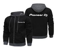 MODRYER Herren Sweatshirt Mit Reißverschluss Für Pioneer DJ Fleece Kapuzenpullover Jacken Für Pro DJ Dicke Warme Winter Fleece Sweatshirts Winddichte Oberbekleidung,Black-XXL