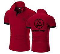 MODRYER Herren T-Shirt Für Linkin Park Sommer-Polos Schnelltrocknendes Kurzarm-T-Shirt Feuchtigkeitsableitende Golf-Shirts Lässiges Sportliches Poloshirt,Red-L
