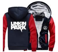 MODRYER Herren-Winter-Fleecejacke Für Linkin Park Hoodies Durchgehender Reißverschluss Langärmeliges Sweatshirt Lässige Outdoor-Jacken Warme Winddichte Dicke Mäntel Mit Kapuze,Red-XL