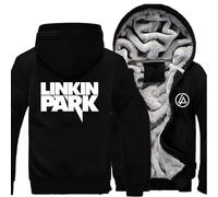 MODRYER Herren-Winter-Fleecejacke Für Linkin Park Hoodies Durchgehender Reißverschluss Langärmeliges Sweatshirt Lässige Outdoor-Jacken Warme Winddichte Dicke Mäntel Mit Kapuze,Black-XXL