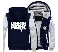 MODRYER Herren-Winter-Fleecejacke Für Linkin Park Hoodies Durchgehender Reißverschluss Langärmeliges Sweatshirt Lässige Outdoor-Jacken Warme Winddichte Dicke Mäntel Mit Kapuze,Navy Blue-M