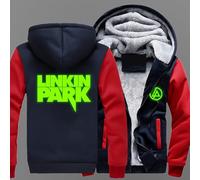 MODRYER Herren Winterjacke Für Linkin Park Zipper Kapuzenpullover Reißverschluss Sweatjacke Warm Fleece Hoodie Kapuzenjacke Sweatjacke Für Männer,Red-XL