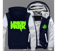 MODRYER Herren Winterjacke Für Linkin Park Zipper Kapuzenpullover Reißverschluss Sweatjacke Warm Fleece Hoodie Kapuzenjacke Sweatjacke Für Männer,Navy blue-4XL