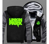 MODRYER Herren Winterjacke Für Linkin Park Zipper Kapuzenpullover Reißverschluss Sweatjacke Warm Fleece Hoodie Kapuzenjacke Sweatjacke Für Männer,Grey-3XL
