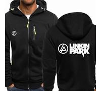 MODRYER Hoodies Für Herren Sweatshirts Mit Durchgehendem Reißverschluss Für Linkin Park Kapuzenjacke Winddichte Thermische Freizeitmäntel Outdoor Sportjacken Mit Taschen,Black-4XL