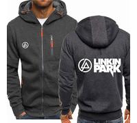 MODRYER Hoodies Für Herren Sweatshirts Mit Durchgehendem Reißverschluss Für Linkin Park Kapuzenjacke Winddichte Thermische Freizeitmäntel Outdoor Sportjacken Mit Taschen,Grey-M