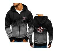 MODRYER Kapuzenpullover Für Resident Pullover Hoodies Für Evil 3D-Bedruckte Reißverschluss Jacke Trainingsanzüge Für Umbrella Kapuzenpullover Langärmelige Sportbekleidung Für Herren,Black-Adults/XL