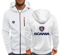 MODRYER Kapuzenpullover Mit Reißverschluss Für Scania Leichte Sweatshirt Jacke Unisex Teenager Erwachsene Langärmelig Kapuzenpullover Club-Hoodies Sportbekleidung Mit Taschen,White-XL