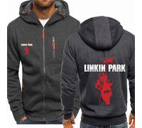 MODRYER Lässige Hoodies Für Herren Für Linkin Park Reißverschluss-Sweatshirt Warme Dicke Langarmjacken Kapuzen-Sweatshirts Softshell-Jacke Mit Taschen,Grey-XL