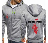 MODRYER Lässige Hoodies Für Herren Für Linkin Park Reißverschluss-Sweatshirt Warme Dicke Langarmjacken Kapuzen-Sweatshirts Softshell-Jacke Mit Taschen,Light Gray-M