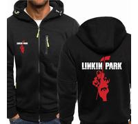 MODRYER Lässige Hoodies Für Herren Für Linkin Park Reißverschluss-Sweatshirt Warme Dicke Langarmjacken Kapuzen-Sweatshirts Softshell-Jacke Mit Taschen,Black-XL