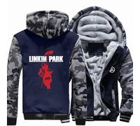 MODRYER Winterjacke Für Herren Fleece Hoodie Für Linkin Park Warm Sweatjacke Reißverschluss Kapuzenpullover Winter Fleecejacke Mit Kapuze Outdoor Kapuzenjacke Mit Taschen,Grey-XXL