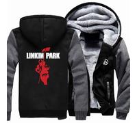 MODRYER Winterjacke Für Herren Fleece Hoodie Für Linkin Park Warm Sweatjacke Reißverschluss Kapuzenpullover Winter Fleecejacke Mit Kapuze Outdoor Kapuzenjacke Mit Taschen,Black Grey-XXL