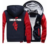 MODRYER Winterjacke Für Herren Fleece Hoodie Für Linkin Park Warm Sweatjacke Reißverschluss Kapuzenpullover Winter Fleecejacke Mit Kapuze Outdoor Kapuzenjacke Mit Taschen,Red-XL