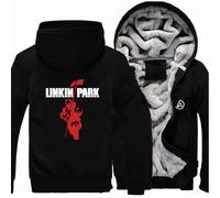 MODRYER Winterjacke Für Herren Fleece Hoodie Für Linkin Park Warm Sweatjacke Reißverschluss Kapuzenpullover Winter Fleecejacke Mit Kapuze Outdoor Kapuzenjacke Mit Taschen,Black-M