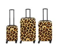 Mömax Reisekofferset Leo Leoprint, 3-teilig , Leoprint, 3-teilig , Ecru , Metall, Kunststoff, Textil , matt,glänzend,Webstoff , Trennwände im Innenraum, Zahlenschloss, 360°-Rollensystem , 0034950059