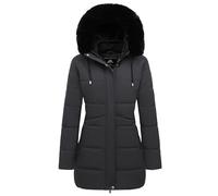 MOERDENG Damen Winter Puffer Mantel Dickes Fleece Gefüttert Daunenjacke Wasserdicht Kunstfell Abnehmbare Kapuze Parka, Dunkelgrau, L