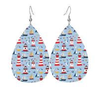 Möwe Leuchtturm Anker Druck Ohrringe für Frauen, modische Teardrop Leder Ohrringe für Frauen, trendige, bunte Tränen Tropfen Ohrring Schmuck