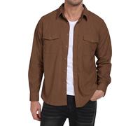 MoFiz Cordhemd Herren Langarm Freizeithemd Knop Hemdjacke Casual Arbeitshemd Button Up Winterhemd mit Klappentaschen Braun EU S