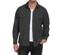 MoFiz Cordhemd Herren Langarm Freizeithemd Knop Hemdjacke Casual Arbeitshemd Button Up Winterhemd mit Klappentaschen Dunkelgrau EU 4XL
