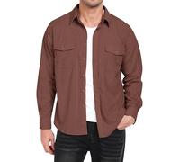 MoFiz Cordhemd Herren Langarm Freizeithemd Knop Hemdjacke Casual Arbeitshemd Button Up Winterhemd mit Klappentaschen Rotbraun EU 4XL