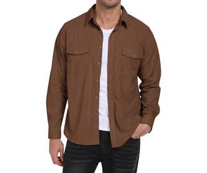 MoFiz Cordhemd Herren Langarm Freizeithemd Knop Hemdjacke Casual Arbeitshemd Button Up Winterhemd mit Klappentaschen