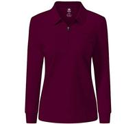 MoFiz Damen Poloshirt Langarm Baumwolle Polohemd Sport Polo Wintershirts mit Reißverschluss Kragen Weinrot L
