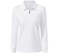 MoFiz Damen Poloshirt Langarm Baumwolle Polohemd Sport Polo Wintershirts mit Reißverschluss Kragen Weiß XXL