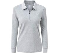 MoFiz Damen Poloshirt Langarm Baumwolle Polohemd Sport Polo Wintershirts mit Reißverschluss Kragen Grau L