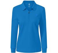 MoFiz Damen Poloshirt Langarm Baumwolle Polohemd Sport Polo Wintershirts mit Reißverschluss Kragen Meeresblau XL