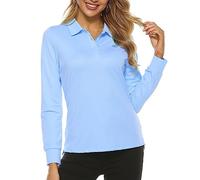 MoFiz Poloshirt Damen Langarm Baumwolle Polohemd Sport Polo Wintershirts mit Kragen Blau M