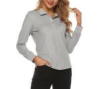 MoFiz Poloshirt Damen Langarm Baumwolle Polohemd Sport Polo Wintershirts mit Kragen Grau XL