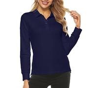 MoFiz Poloshirt Damen Langarm Baumwolle Polohemd Sport Polo Wintershirts mit Kragen Marineblau XXL