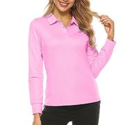 MoFiz Poloshirt Damen Langarm Baumwolle Polohemd Sport Polo Wintershirts mit Kragen Rosa M