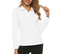 MoFiz Poloshirt Damen Langarm Baumwolle Polohemd Sport Polo Wintershirts mit Kragen Weiß S