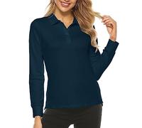 MoFiz Poloshirt Damen Langarmshirt Baumwolle Polohemd Winter Sport Top mit Polokragen Dunkelgrün XS