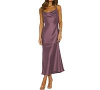Mogidol Sommerkleid, Satin, Spaghettiträger, Wasserfallausschnitt, rückenfrei, Midi-Kleid, Elegante Schnürung mit niedrigem Rücken, gerüschtes Cocktailkleid, Traube, X-Groß