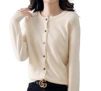MOGSA Cardigan-Pullover Damen Strickjacken Pullover O-Ausschnitt Frühling Herbst Strick Kaschmir Strickjacken einreihig Damen Pullover - Aprikose, L (55-62) kg