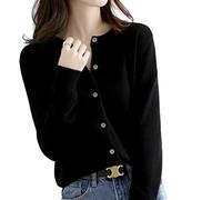 MOGSA Cardigan-Pullover Damen Strickjacken Pullover O-Ausschnitt Frühling Herbst Strick Kaschmir Strickjacken einreihig Damen Pullover - Schwarz, L (55-62) kg
