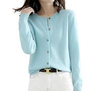 MOGSA Cardigan-Pullover Damen Strickjacken Pullover O-Ausschnitt Frühling Herbst Strick Kaschmir Strickjacken einreihig Damen Pullover - Türkis, XL (62-67) kg
