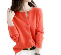 MOGSA Cardigan-Pullover Damen Strickjacken Pullover O-Ausschnitt Frühling Herbst Strick Kaschmir Strickjacken einreihig Damen Pullover - Orange, L (55-62) kg