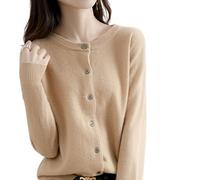 MOGSA Cardigan-Pullover Damen Strickjacken Pullover O-Ausschnitt Frühling Herbst Strick Kaschmir Strickjacken einreihig Damen Pullover - Hellbraun, L (55-62) kg