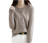 MOGSA Cardigan-Pullover Damen Strickjacken Pullover Rundhalsausschnitt Frühling Herbst Strickjacke Kaschmir einreihig Damen Pullover - Dunkelbraun, S (45-50) kg