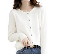 MOGSA Cardigan-Pullover Damen Strickjacken Pullover Rundhalsausschnitt Frühling Herbst Strickjacke Kaschmir einreihig Damen Pullover - Weiß, S (45-50) kg