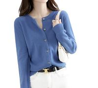 MOGSA Cardigan-Pullover Damen Strickjacken Pullover Rundhalsausschnitt Frühling Herbst Strickjacke Kaschmir einreihig Damen Pullover - Königsblau, L (55-62) kg