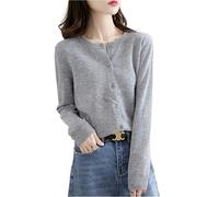 MOGSA Cardigan-Pullover Damen Strickjacken Pullover Rundhalsausschnitt Frühling Herbst Strickjacke Kaschmir einreihig Damen Pullover - Hellgrau, M (50-55) kg