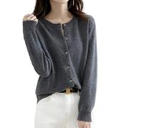 MOGSA Damen Cardigan-Pullover Strickjacke Pullover Rundhalsausschnitt Frühling Herbst Strickjacke Kaschmir einreihig M (50-55) kg Dunkelgrau