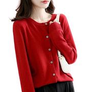 MOGSA Damen Cardigan-Pullover Strickjacke Pullover Rundhalsausschnitt Frühling Herbst Strickjacke Kaschmir einreihig - Burgunderrot, S (45-50) kg